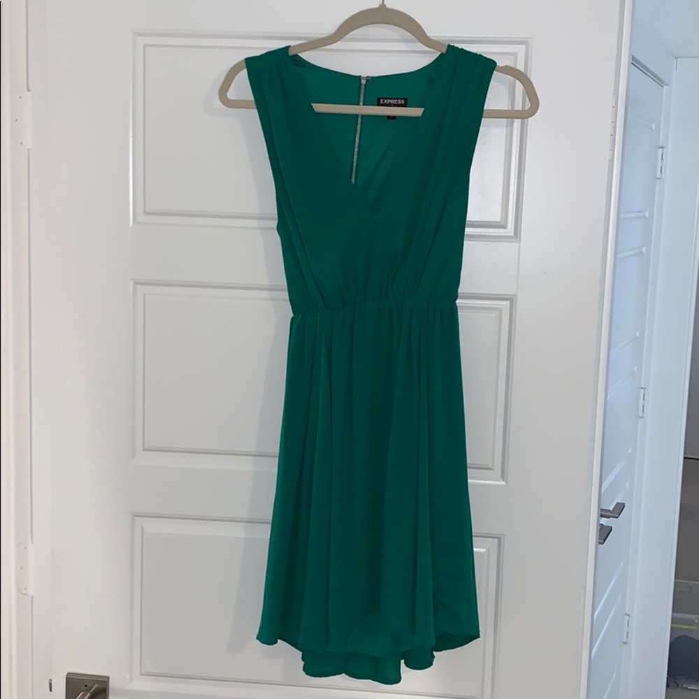 Green open back dress